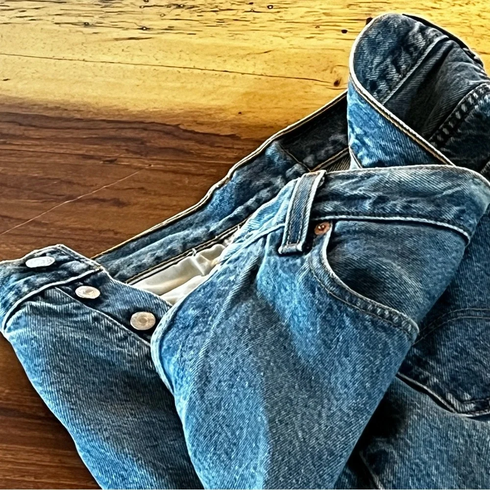 Levi's Blue Denim Jeans with Multicolor Embroidered Cuffs - Picture 7 of 10